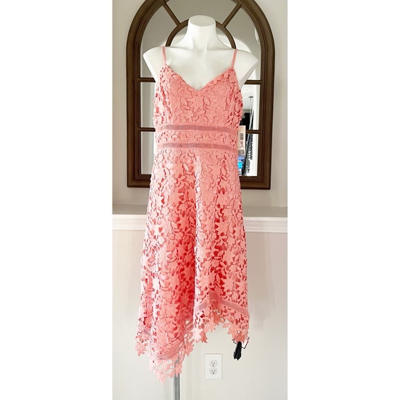 Eliza J. Asymmetric Hem Lace Dress in Pink, Size 12 New w/Tag - Picture 3 of 10